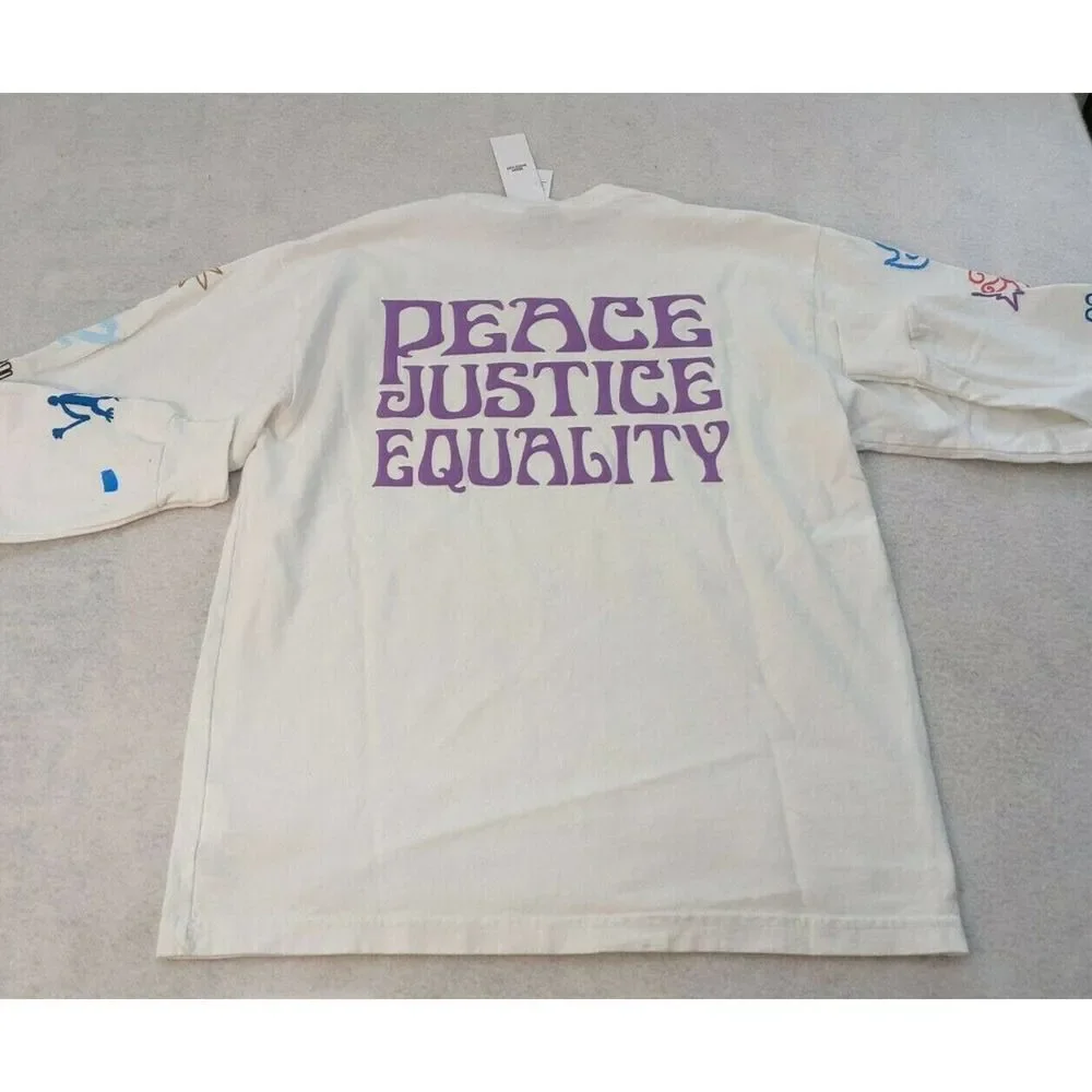 Obey Social Justice Peace Equality Long Sleeve T-shirt Small White Crew Neck NWT - Picture 1 of 7